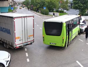 İzmit Otogar Kavşağı’nda kaza: Yolcu otobüsü taksiye çarptı